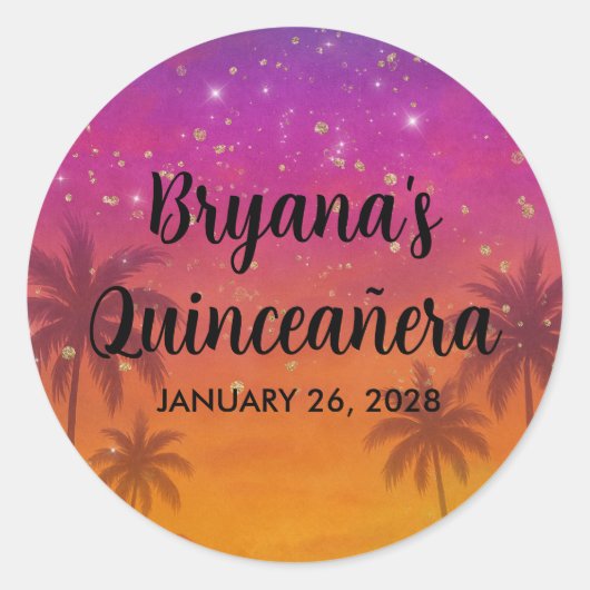 Hacienda Sunset Vibrant Fiesta Quinceañera Ronde Sticker (Voorkant)