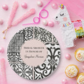 Hacienda Tegel Pattern Zwart Wit Blush Bruid Papieren Bordje (Feest)