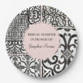 Hacienda Tegel Pattern Zwart Wit Blush Bruid Papieren Bordje (Voorkant)