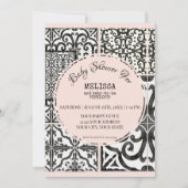 Hacienda Tegel Zwart Wit Blush Modern Baby shower Kaart (Voorkant)