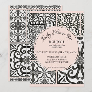 Hacienda Tegel Zwart Wit Blush Modern Baby shower Kaart
