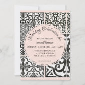 Hacienda Tegel Zwart Wit Blush Modern Huwelijk Kaart (Voorkant)