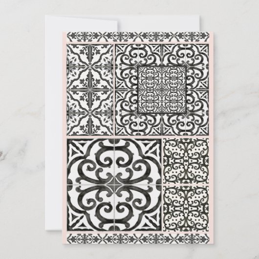Hacienda Tegel Zwart Wit Blush Modern Huwelijk Kaart (Achterkant)
