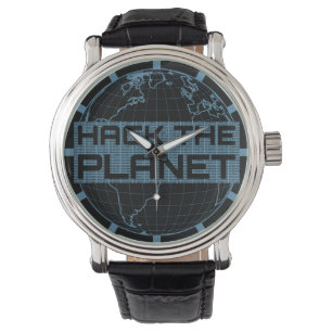 Hack de Planet Blue Wereldbol Computer Hacker Desi Horloge