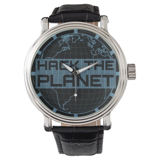 Hack de Planet Blue Wereldbol Computer Hacker Desi Horloge (Voorkant)