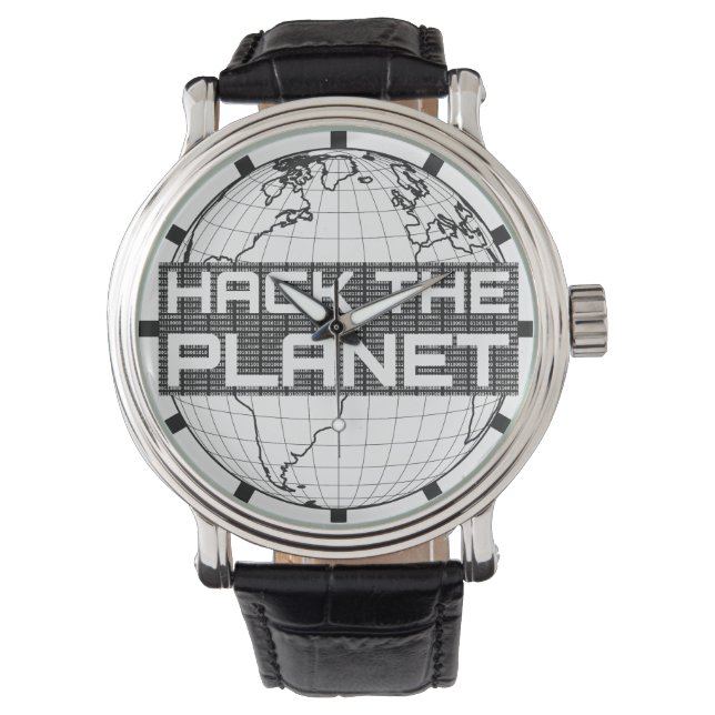 Hack de Planet Dark Wereldbol Computer Hacker Desi Horloge (Voorkant)
