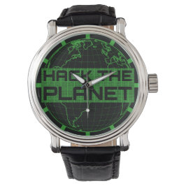 Hack the Planet Green Globe Computer Hacker Design Horloge