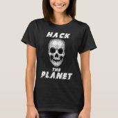 Hack The Planet Retro Pixel Computer Skull Graphic T-shirt (Voorkant)