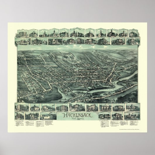 Hackensack, NJ Panoramic Map - 1896 Poster (Voorkant)