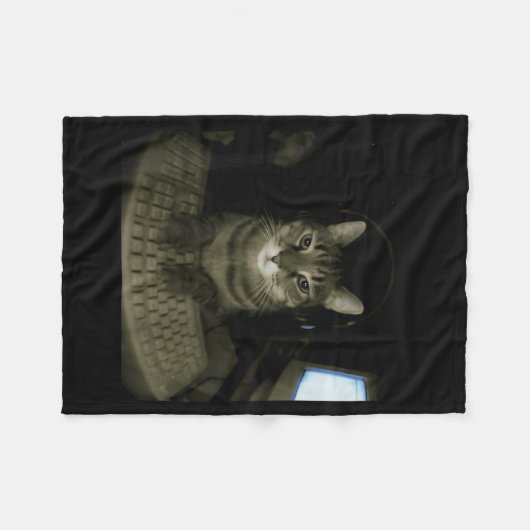 Hacker Cat Meme Funny Computer Cat Kitten Gamer Ca Fleece Deken (Voorkant (Horizontaal))