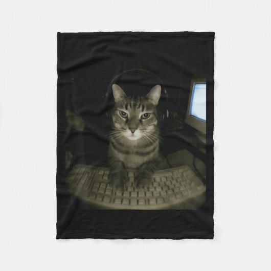 Hacker Cat Meme Funny Computer Cat Kitten Gamer Ca Fleece Deken (Voorkant)