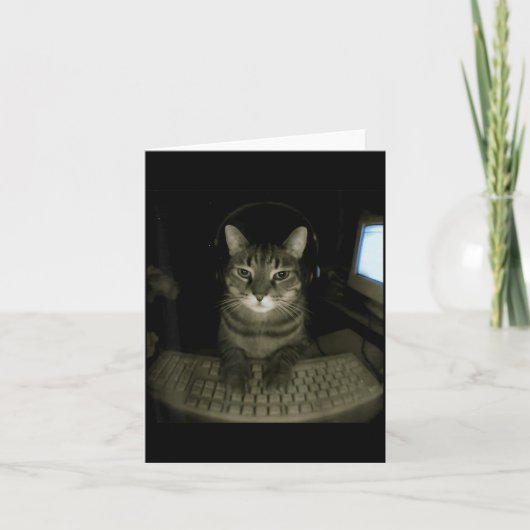 Hacker Cat Meme Funny Computer Cat Kitten Gamer Ca Kaart (Voorkant)