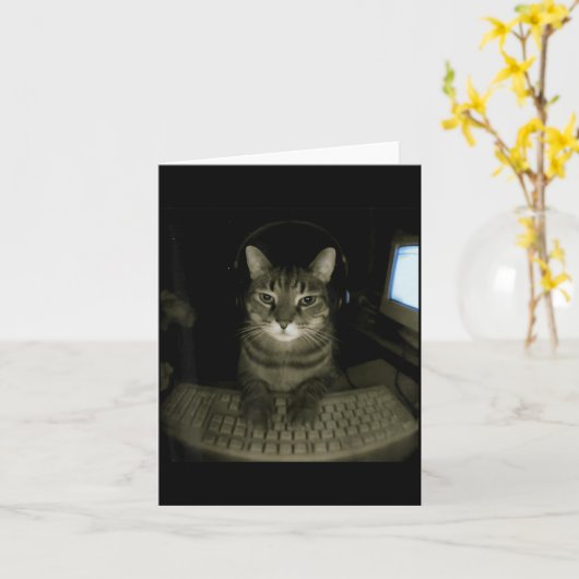 Hacker Cat Meme Funny Computer Cat Kitten Gamer Ca Kaart (Gele Bloem)