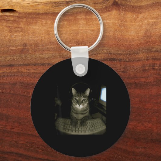 Hacker Cat Meme Funny Computer Cat Kitten Gamer Ca Sleutelhanger (Voorkant)