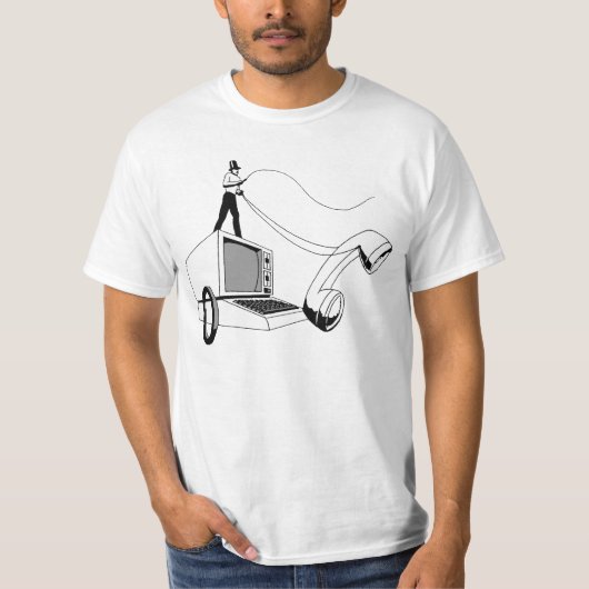 Hacker die computer overdrijft en een telefoon zwe t-shirt (Voorkant)