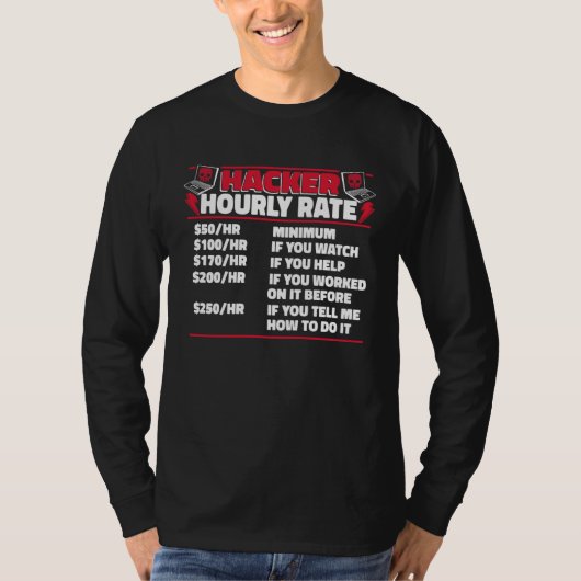Hacker Hourly Rate Ethical Hacking White Hat Hacke T-shirt (Voorkant)
