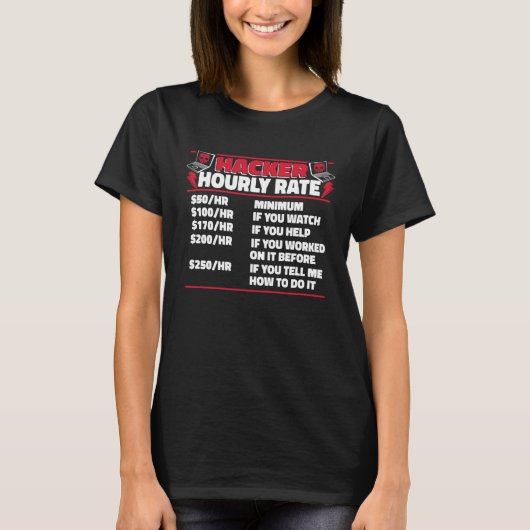 Hacker Hourly Rate Ethical Hacking White Hat Hacke T-shirt (Voorkant)