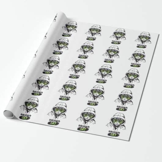 Hacker Kat Cyber Gamer Coder Grappige Tech Cadeaupapier (Uitgerold)