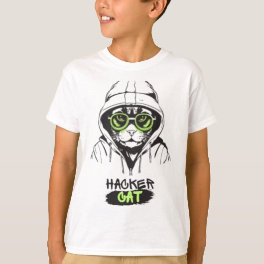 Hacker Kat Cyberpunk Tech Kitty Jongens T-shirt (Voorkant)