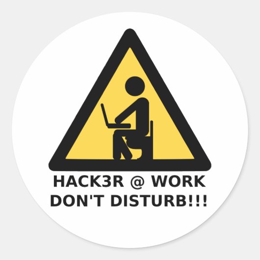 Hacker op het werk ronde sticker (Voorkant)
