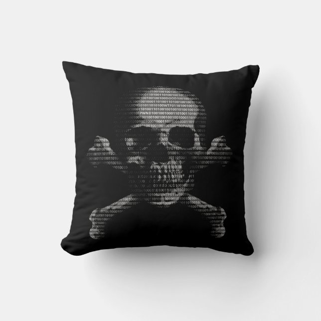 Hacker Skull en Crossbones Kussen (Voorkant)