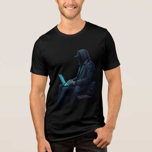 Hacker with laptop T-Shirt (Voorkant)