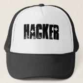 Hacker (zwart afdrukken/wit pet) trucker pet (Voorkant)