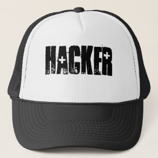 Hacker (zwart afdrukken/wit pet) trucker pet