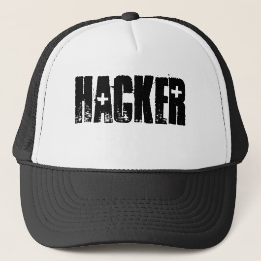 Hacker (zwart afdrukken/wit pet) trucker pet (Voorkant)