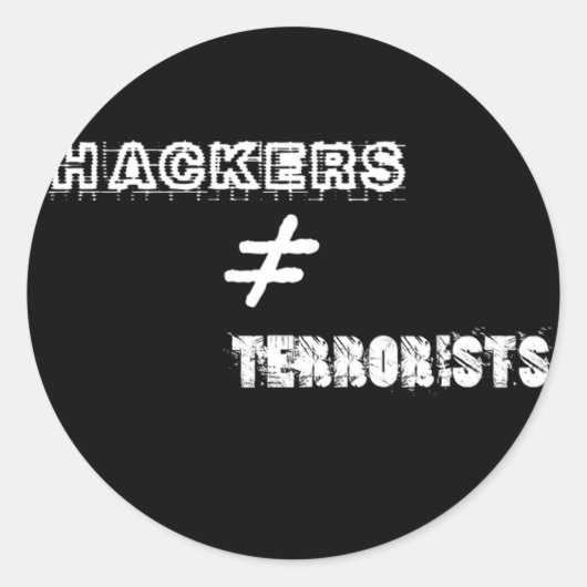 Hackers zijn niet gelijk aan terroristen ronde sticker (Voorkant)