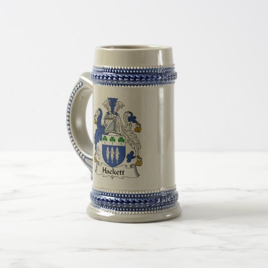 Hackett Coat of Arms Stein - Family Crest Bierpul (Voorkant links)