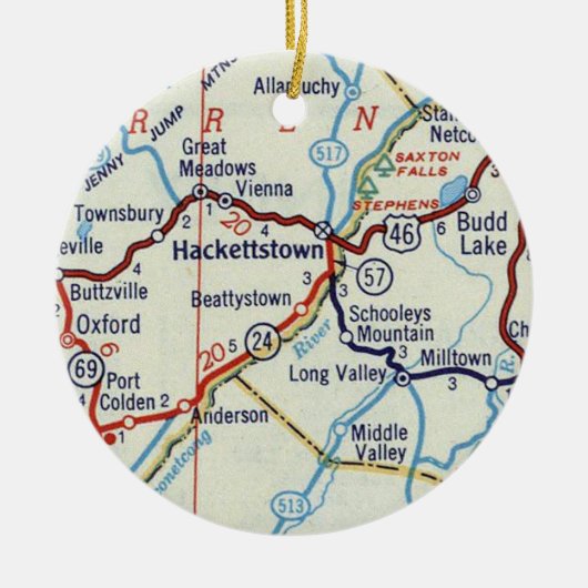 Hackettstown NJ Retro Map Keramisch Ornament (Voorkant)