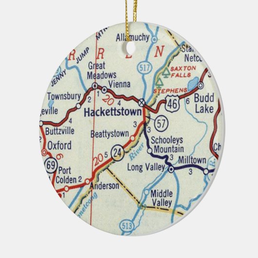 Hackettstown NJ Retro Map Keramisch Ornament (Links)