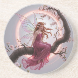 Hada mágica entre flores de cerezo – Ilustración d Zandsteen Onderzetter