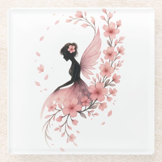 Hada Rosa con Flores de Sakura Glazen Onderzetter (Voorkant)