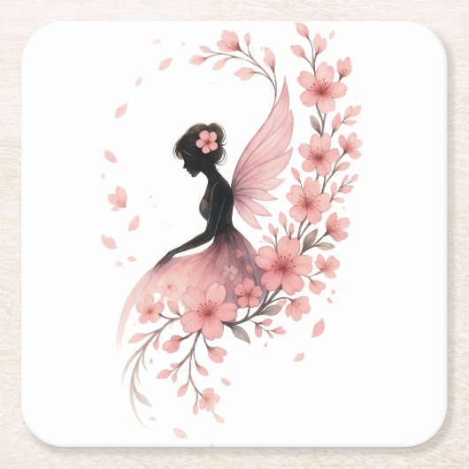 Hada Rosa con Flores de Sakura Kartonnen Onderzetters (Voorkant)