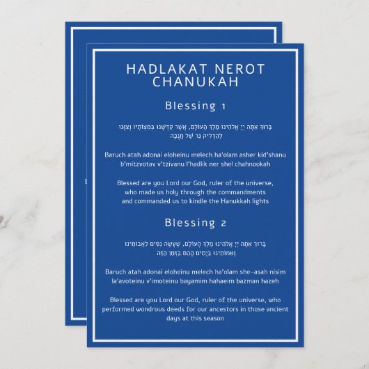 Hadlakat Nerot Chanoeka Blauw Hebreeuws Engels Kaa (Voorkant / Achterkant)