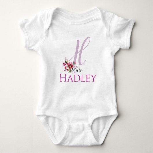 Hadley Name onthullen Floral Letter H Girl Whimsic Romper (Voorkant)