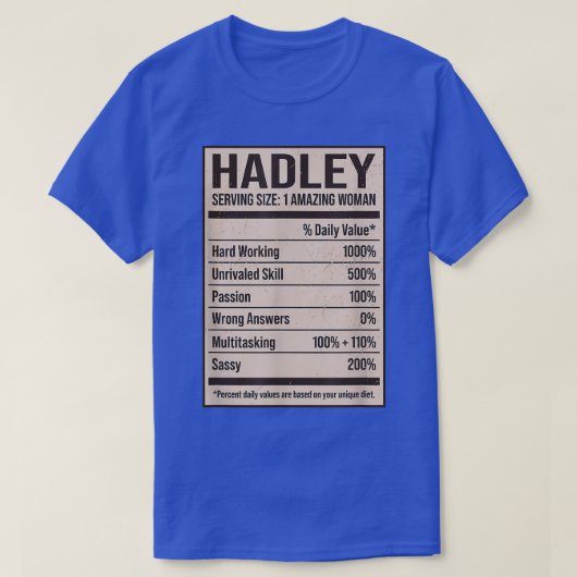 Hadley Nutrition Facts Name Nickname Alias Titel F T-shirt (Design voorkant)