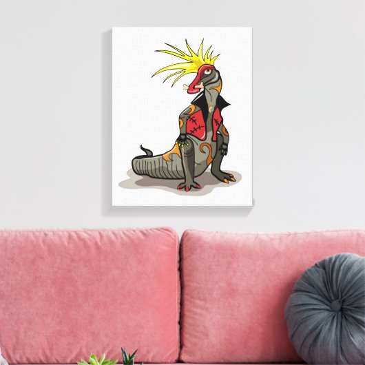 Hadrosaurus dinosaurus gekleed als een Punk. Canvas Afdruk (Insitu (Woonkamer))