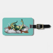 Hadrosaurus ontspannen in een jacuzzi. bagagelabel (Voorkant horizontaal)