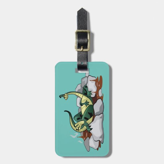 Hadrosaurus ontspannen in een jacuzzi. bagagelabel (Voorkant verticaal)