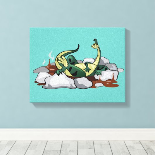 Hadrosaurus ontspannen in een jacuzzi. canvas afdruk (Insitu (Houten vloer))