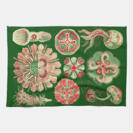 Haeckel Marine Kwallen Illustratie Rood & Groen Theedoek