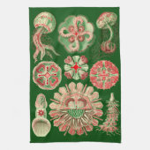 Haeckel Marine Kwallen Illustratie Rood & Groen Theedoek (Verticaal)