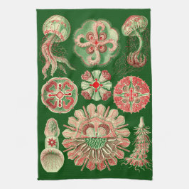 Haeckel Marine Kwallen Illustratie Rood & Groen Theedoek