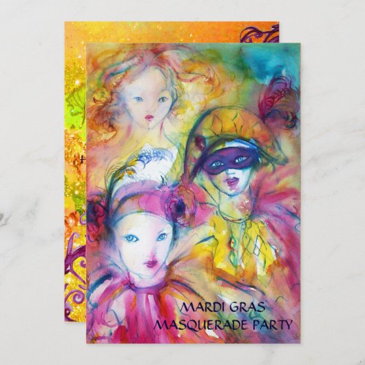 HAELEQUIN,PIERO,COLOMBINA GEMASKERD COSTUUMFEEST KAART (Voorkant / Achterkant)