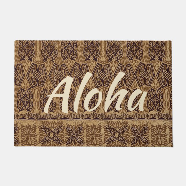 Haena Beach Hawaiian Primitive Tapa Aloha Brown Deurmat (Voorkant)