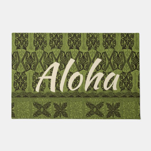 Haena Beach Hawaiian Primitive Tapa Aloha Olive Deurmat (Voorkant)