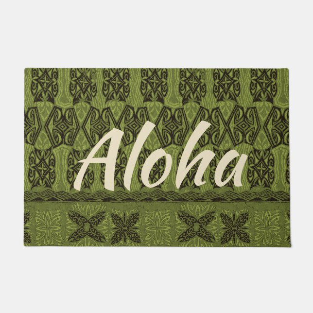 Haena Beach Hawaiian Primitive Tapa Aloha Olive Deurmat (Voorkant)